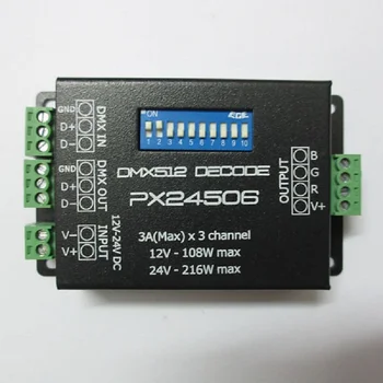 

Free shipping PX24506 DMX Decoder Driver RGB Amplifier Controller DC12-24V For Led controller RGB 5050 3528 LED Strip Light Lamp