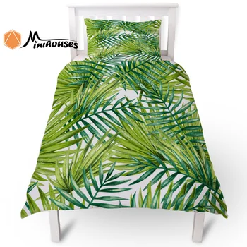 

2PC Tropical Rainforest Leaf Plant Pattern Duvet Cover Pillow Case Quilt Cover Set Bedclothes Single Bedding Sets For Bed