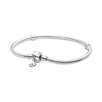 

2020 NEW 100% 925 Sterling Silver Spring Moments Daisy Flower Clasp Snake Chain Bracelet Fit DIY Women Original Fashion Jewelry