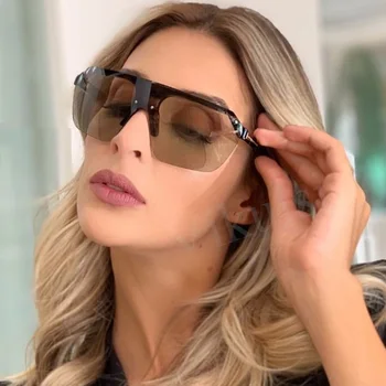 

Fashion Brand Tom Square Sunglasses Women Half Frame One Piece Tea Shades for women Original Oversized Sun Glasses For Men UV400