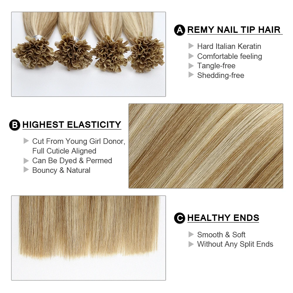 Nail/U Tip Keratin Pre Bonded Real Remy Human Hair On Capsule Highlights Piano Color 0.8g/strand 16&rdquo; 18&rdquo; 20&rdquo; 22" 40g/pack