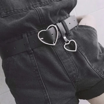 

Heart belt girls cute silver metal fashion black leather belts for women jeans ladies harajuku accessories cinture femme dress