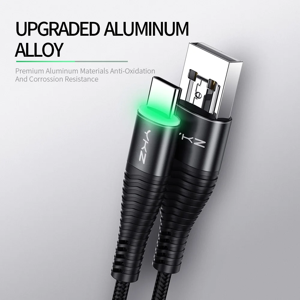 Кабель YKZ USB Type C светодиодный 3 А для быстрой зарядки кабель Samsung S10 Xiaomi mi9 HUAWEI USBC c