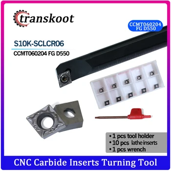 

10pcs CCMT060202/04/08 Carbide Inserts turning tool and 1pcs S10K-SCLCR06 Turning Tool Holder and 1pcs Wrench CNC Turning Tool