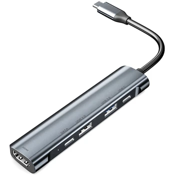

Type C Hub Aluminum 5 in 1 USB C Hub with Dual Type-C 4K HDMI Adapter PD 60W Charging USB 3.0/USB 2.0 Ports for