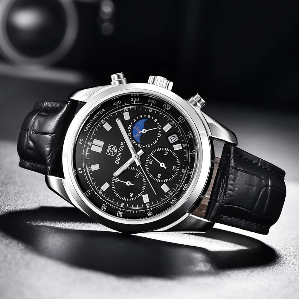 Luxury Men Quartz Wristwatches Top Brand Genuine Leather Chronograph 30M Waterproof Sport Watch Men Reloj Hombre Dropshipping