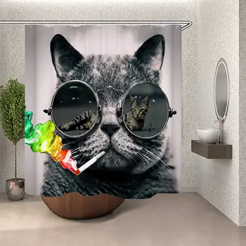 

Cool Cat Wear Sunglasses Smoking Tie Dye Rainbow Shower Curtain with 12 Hooks,Waterproof & Durable Polyester Fabric,Bath