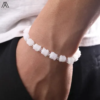 

Trendy Men Druzy Geode Agates White Sun Flower Elastic Rope Bracelet Handmade Fine Jewelry EF-DG-61AMCE