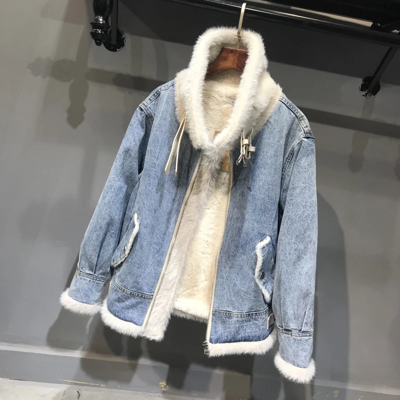 Зимние женские большие размеры Parak куртка из денима джинсы с воротником из искусственного меха Пальто женские мягкие теплые куртки верхняя одежда