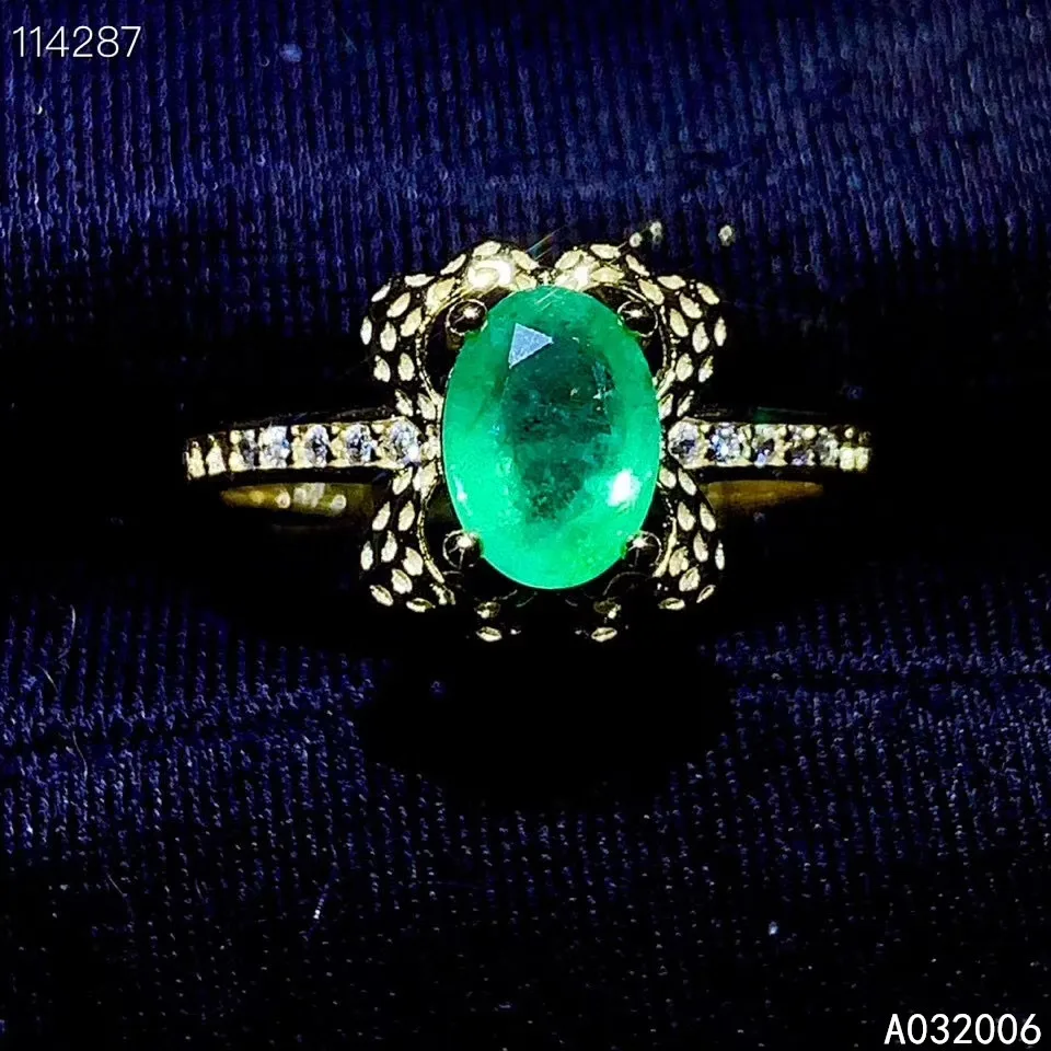 

KJJEAXCMY fine jewelry 925 sterling silver inlaid natural emerald ring delicate new female gemstone elegant support test