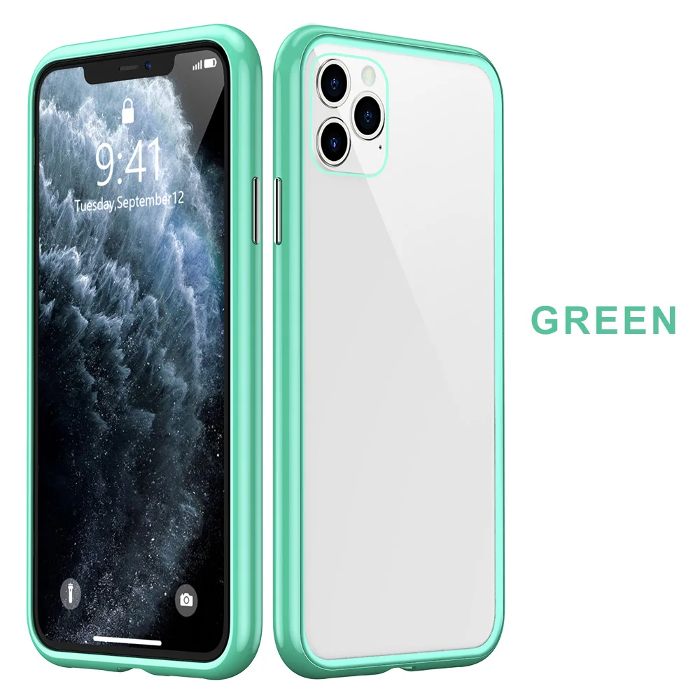 KISSCASE цветной чехол с магнитной адсорбцией для iPhone 11 Pro Max XR XS MAX X 8 7 Plus Роскошный ПК+ чехол из закаленного стекла для телефона Fundas - Цвет: Transparent Green