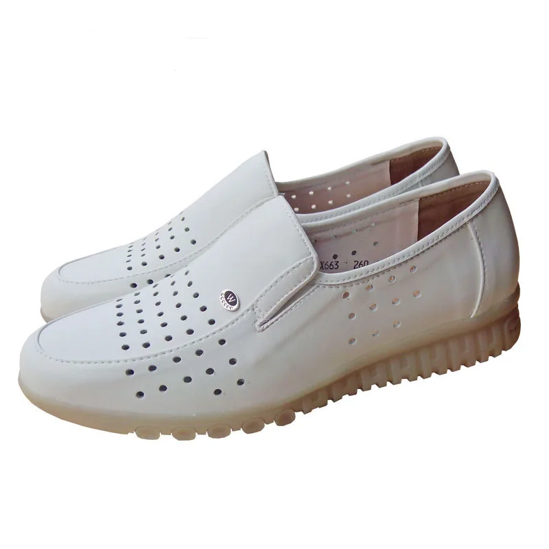 

Genuine Leather Nurse Shoes Solid Color Slanted Heel Flat MEN'S SHOES TPR-sole Shoe