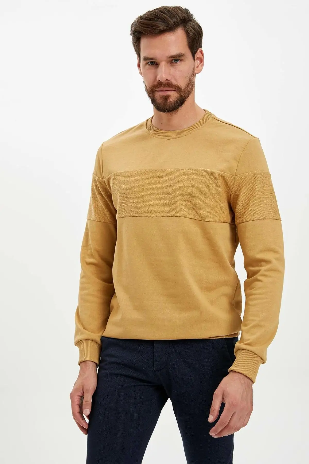 

DeFacto Men Fashion Pure Color Joker Crew Loose Cotton Tops Casual Pullover Leisure Men Simple Pullovers New-L5893AZ19AU