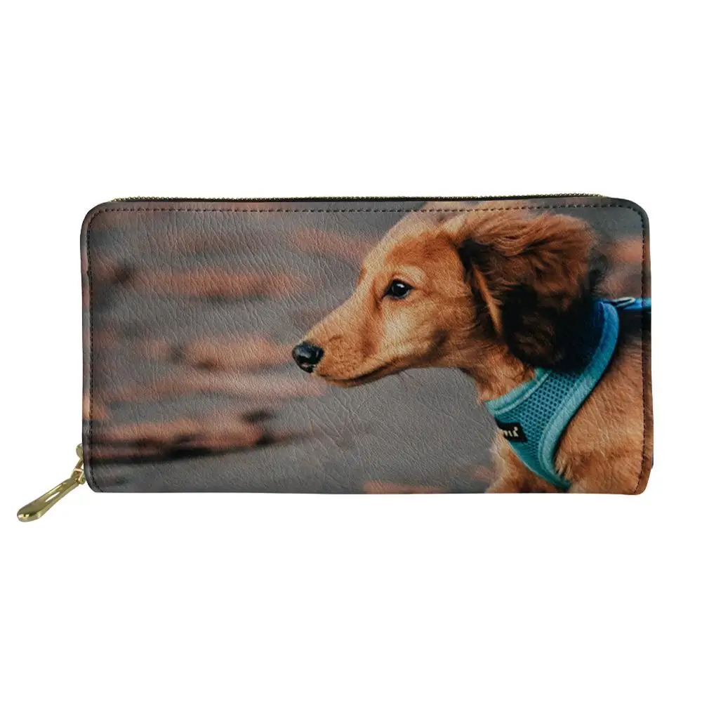 Women Pattern With Dachshund Dog Leather Wallet Large Capacity Zipper Travel Wristlet Bags Clutch Cellphone Bag