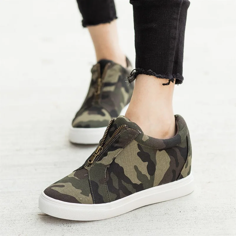 

LASPERAL Spring High Top Wedge Platform Sneakers Women Casual Shoes Hidden Heels Ladies Sneakers Camouflage Women Shoes Basket