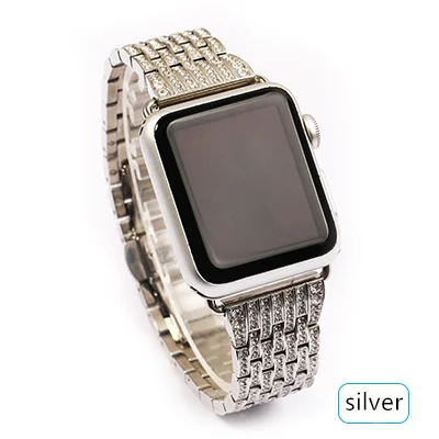 silver Ремешок для Apple watch, ремешок 44 мм, 40 мм, 38 мм, 42 мм, iWatch, бриллиантовый браслет из нержавеющей стали для часов Apple watch 5, 4, 3, 2 - Цвет ремешка: silver