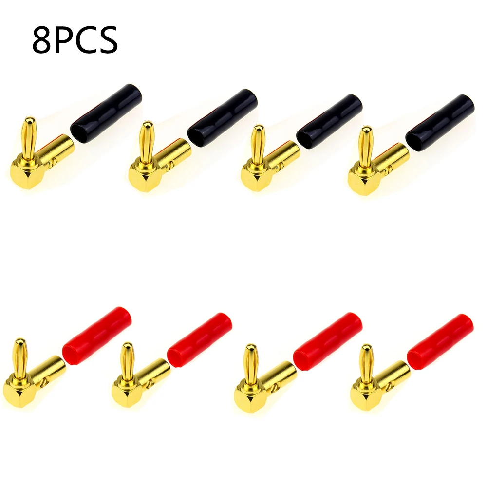 

4 Pairs Hifi 3μ 24k Gold Plated Banana Connectors 90 Degree Banana Right Angle Plug