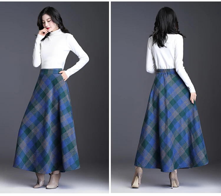 Юбка женская осень-зима размера плюс 3XL элегантный корейский стиль плед Повседневные Спортивные штаны с высокой талией длинная одежда утолщение AQ697