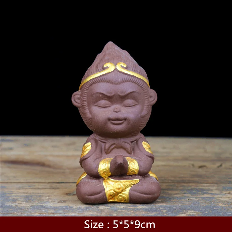 Red Brown 1 VILEAD 9 см керамическая статуя Qitian Dasheng, статуя Sun Wookong, статуэтки обезьяны, король, орнамент, чай, автомобиль, домашнее украшение, аксессуары, подарок - Цвет: Red Brown 1
