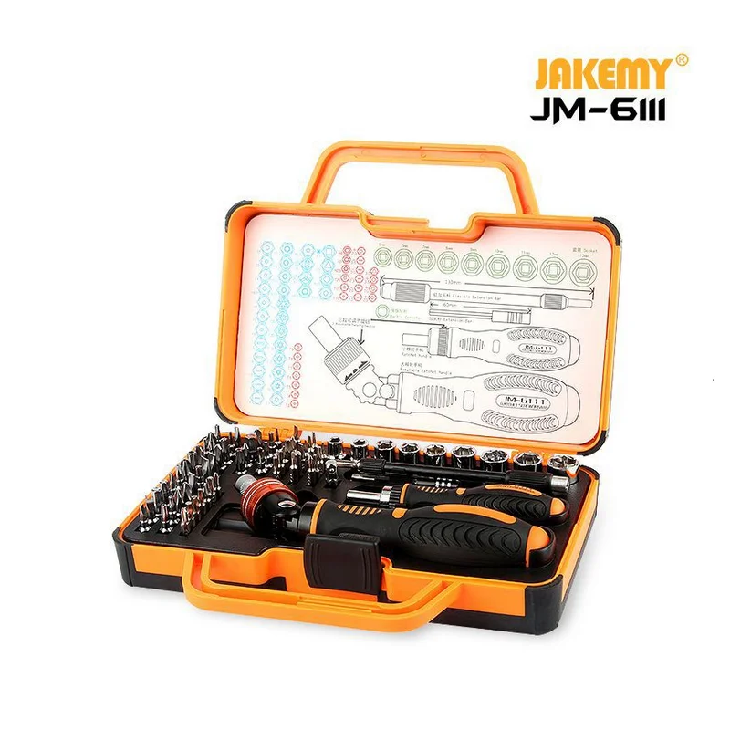 JAKEMY JM-6111 69 в 1 DIY набор ручных инструментов 180 градусов трещотка отвертка с хромованадиевыми битами инструменты для дома