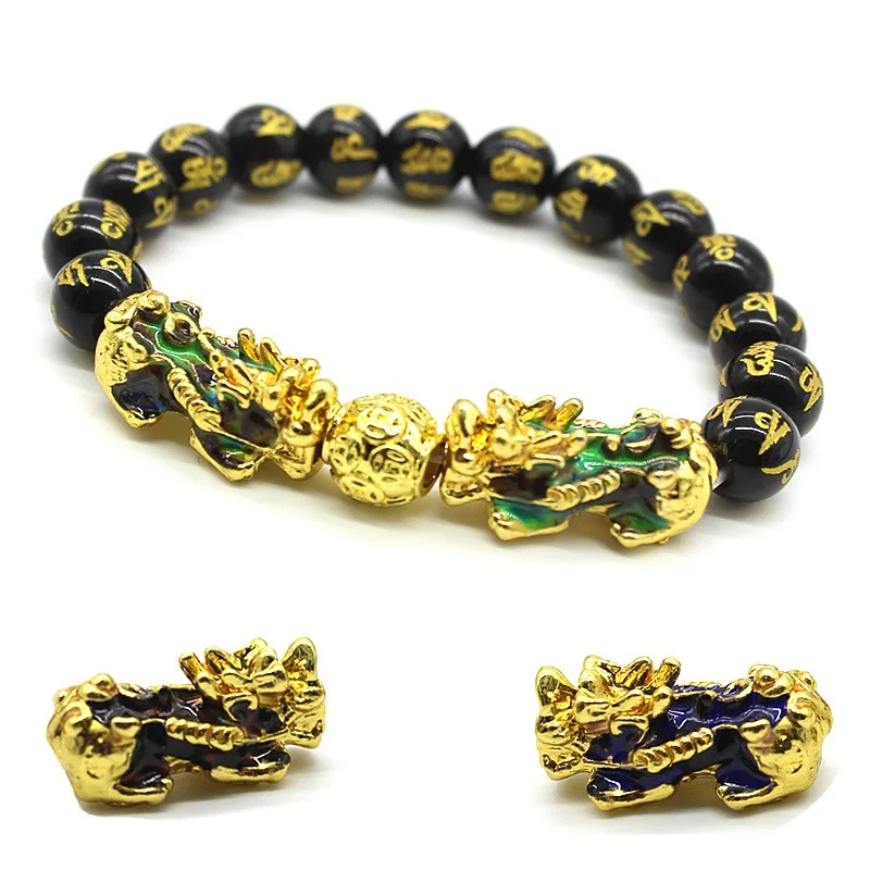 10 (Beads size 12mm) Браслет унисекс из ОБСИДИАНОВЫХ камней и бусин, китайский браслет FengShui Pi Xiu, меняющий цвет, браслет, хороший браслет, приносящий удачу, цепочка для мужчин и женщин - Окраска металла: 10 (Beads size 12mm)