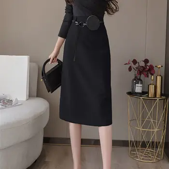 

2020 Spring Summer Sheath Wrap Midi Long Skirts Womens Elegant High Waist Korean OL Style Bodycon Pencil Skirts With Bag