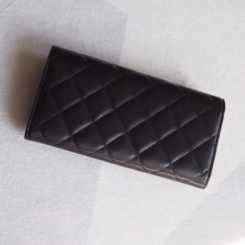 

Classic women luxury lambskin real leather Wallet top quality designer brands Clutch feminine casual purse caviar Long Wallet