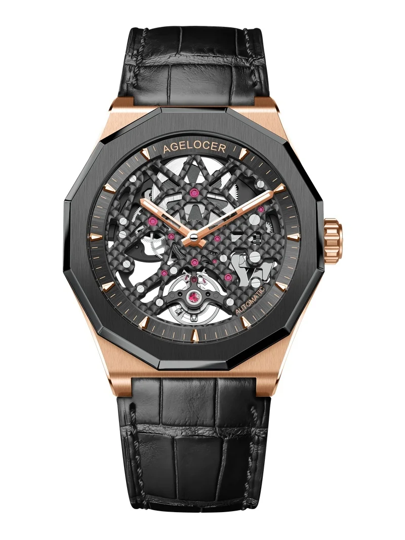 AGELOCER Caliber.A 4910 Movement Men Automatic Mechanical Skelenton Luxury Watch Roseglod | Наручные часы