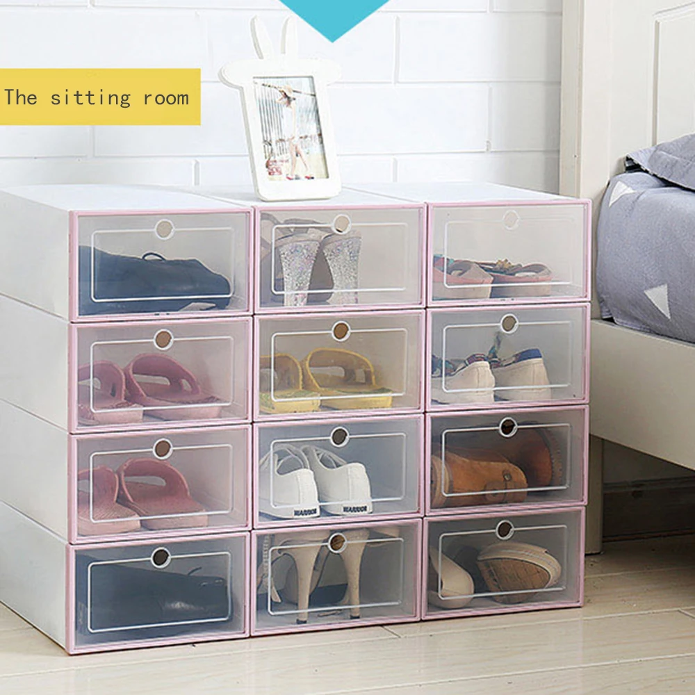 1PCS Foldable Transparent Shoe Box Plastic Shoe Box Shoe Storage Artifact Shoes Creative Shoe Box Flip Drawer Box