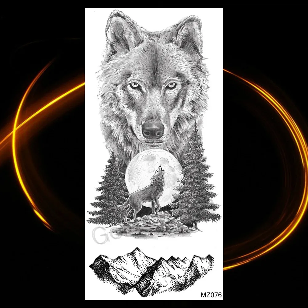 Ferocious Wolf Temporary Tattoos For Men Realistic Coyote Geometric Tatoo Mountain Dreamcatcher Forest Fake Tattoo Waterproof