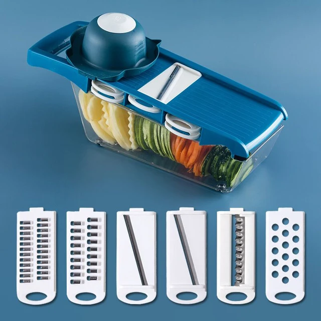 Vegetable Cutter Grater for Vegetables Slicers Shredders Multi Slicer Peeler Carrot Fruit 6 In 1 Gadgets Vegetable Cutting Tools Blue