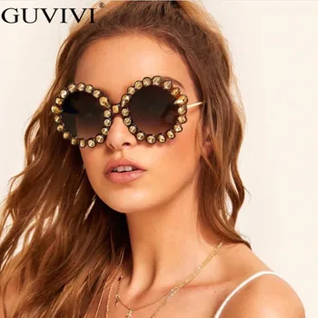 

Women Diamond Round Sunglasses Crystal Sun Glasses Female Black Frame Clear Lens Metal Men Flower Rhinestone Eyeglasses UV400