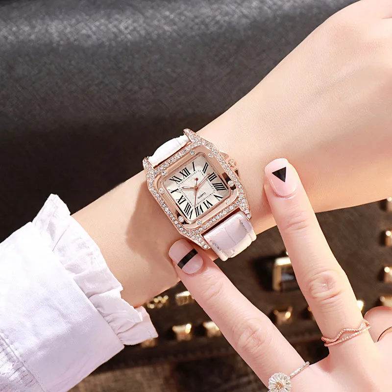 Женские часы с бриллиантами, Звездные роскошные часы с браслетом, женские повседневные кварцевые наручные часы с кожаным ремешком, женские часы zegarek damski - Цвет: White