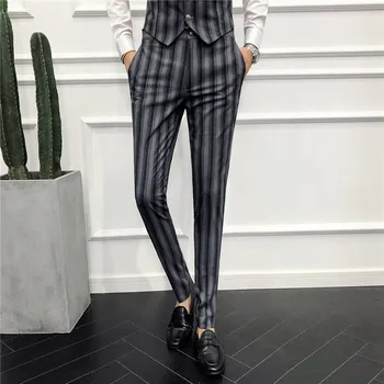 

2020 Men's Trousers Casual Slim Fit Pants Business Office Trousers Men Elegant Stripe Masculino Dress Pants Nightclub Suit Pants