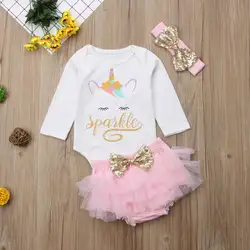 2019 комплект осенней одежды для новорожденных для девочек с единорогом (Джордан), Детский комбинезон с длинным рукавом, топы с бантом