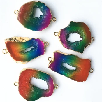 

Hot Natural Multicolor Agates Slice Pendants Irregular Connectors Raw Druzy Natural Stone Pendants for DIY Jewelry Making 5PCS