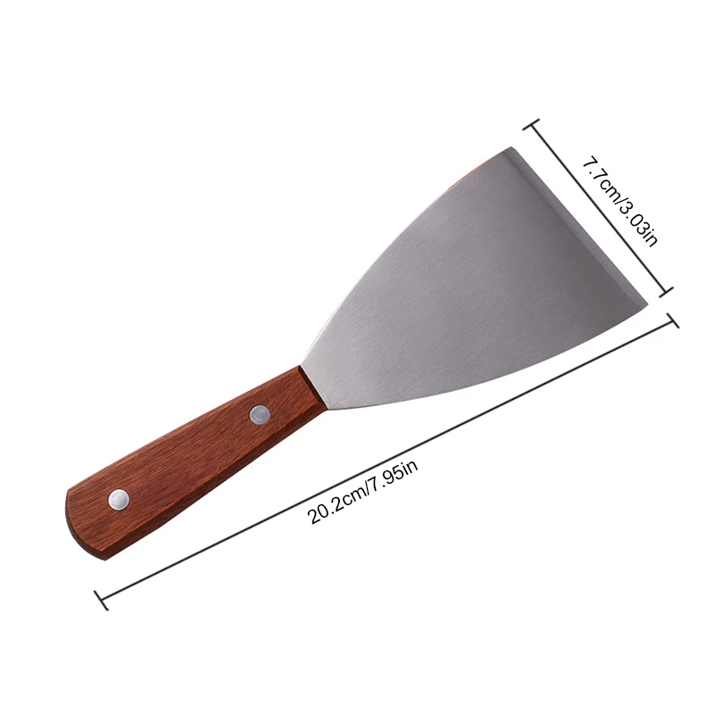 Stainless Steel Steak Shovel Pancake Flipping Spatula Grill Scraper Spatula Wooden Handle Cooking Tuner Kitchen Tools