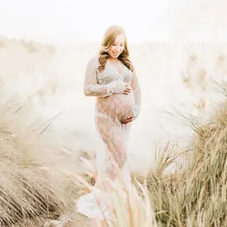 Gorgeous Maternity Floor Length Sleepwear Long Sleeves Lace Appliques Ruffle Tulle Dresses Women Tulle Custom Made Dress