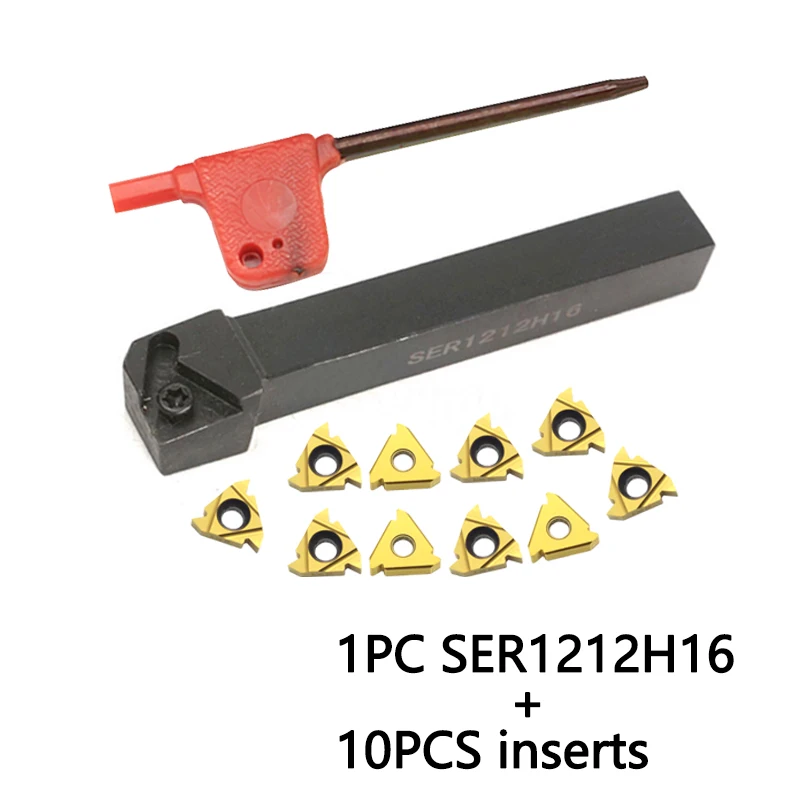 10Pcs Threading Insert SER1212H16 Lathe CNC Cutting Tool Holder With Wrench