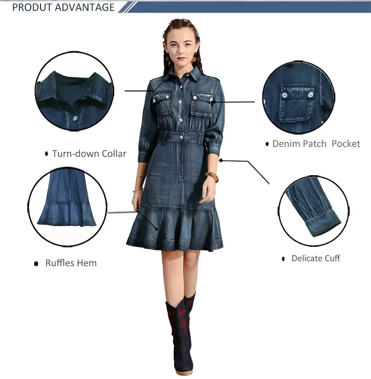 Женское платье Yuzi. may Boho, новинка, джинсовые женские платья с отложным воротником и оборками, с коротким рукавом, Vestidos A82195, Vestido Feminina
