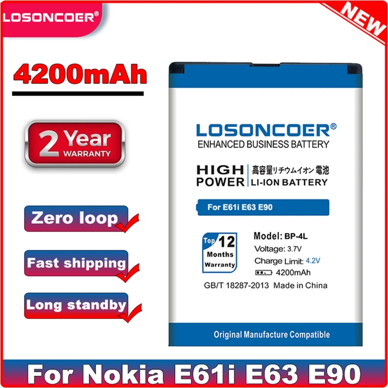 LOSONCOER 4200 мАч BP 4L BP4L Замена аккумулятора для Nokia E61i E63 E90 E95 E72 E52 E71 6650F N97 N810|battery for|battery