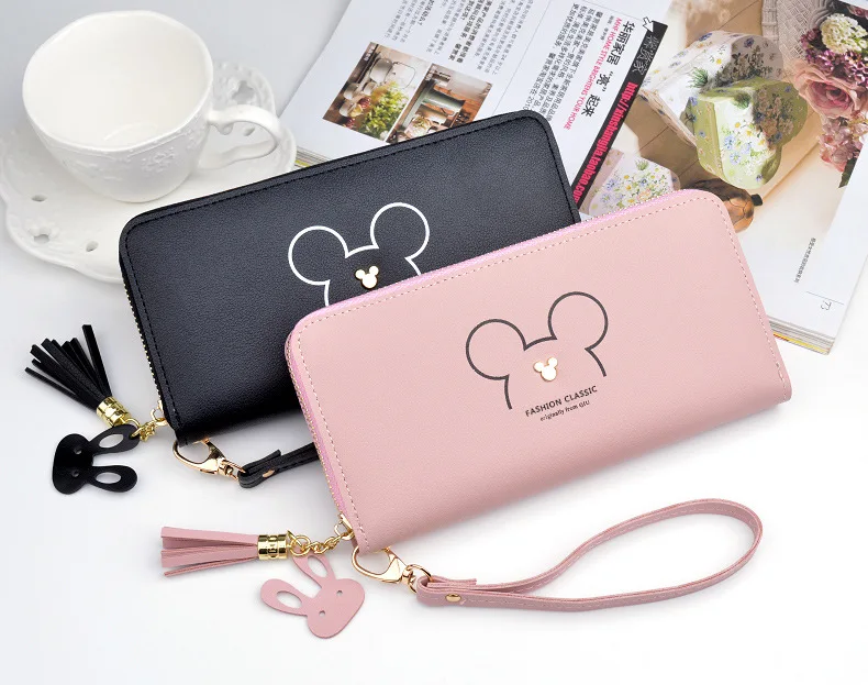 Disney Mickey mouse cute wallet lady long zipper tassel key coin purse student wallet Minnie card holder Clutch