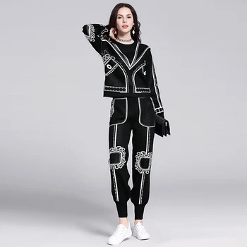 

Europe and the United States women's temperament light ripe female knit two-piece fashion show thin joker suits