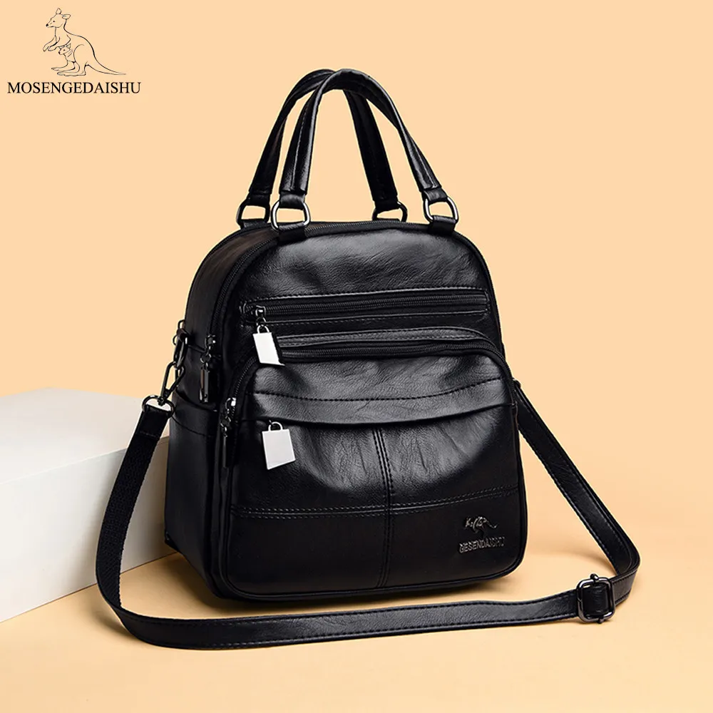 

3 In 1 Women's Casual Backpack Famous Brand Designer Shoulder Bag Lady Leather Backpacks Multifunction Travel Bag Female Mochila