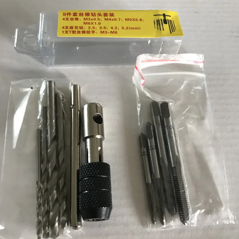 Manual da Torneira e Morrer o Envio Gratuito de 9 t tipo Chave Casa Faça Você Mesmo Finalidade Conjuntos Chave 1pc M3-m6 4 Broca Torção 4pcs Torneiras Pçs - Set - Image 5