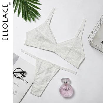 

Ellolace White Lace Women's Underewear Set Sexy Bra Set Deep-v Lingerie Set Female Lenceria Lingerie for Women Intimate Sets