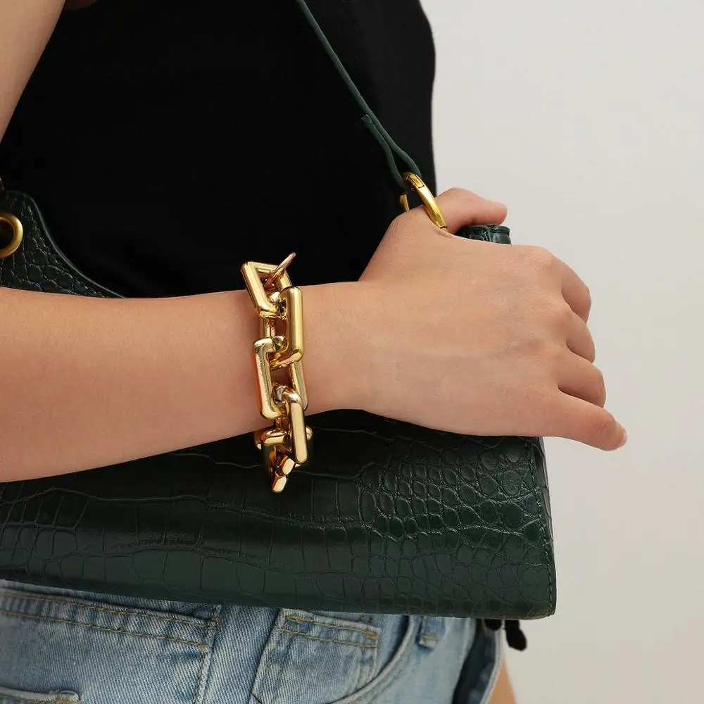 

Punk Miami Curb Cuban Chunky Thick Chain Bracelets Bangles Hip hop Gold Geometric Square Bracelet Wrap Wrist Chain Jewelry