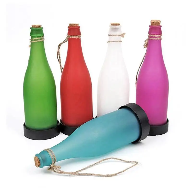 

5pcs Outdoor Solar Power LED Wine Bottle Hanging Light Courtyard Landscape Lamp Red Green Blue Purple and White Colors