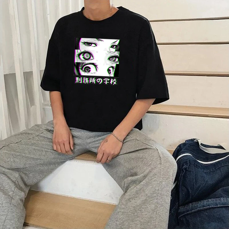 Тюрьма школа сад японская девушка глаза Футболка мужская Аниме Комикс лоли унисекс Топы уличная мода Harajuku манга мужские футболки