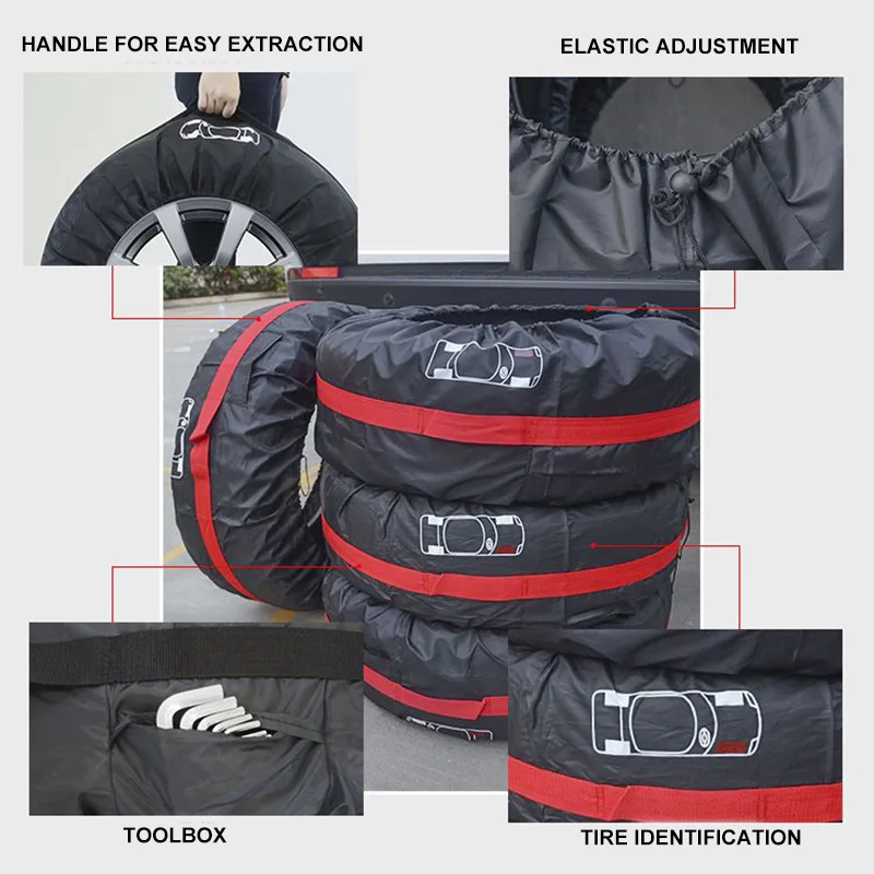 4Pcs Spare Tire Cover Case Polyester Car Tire Storage Bags Auto Tyre